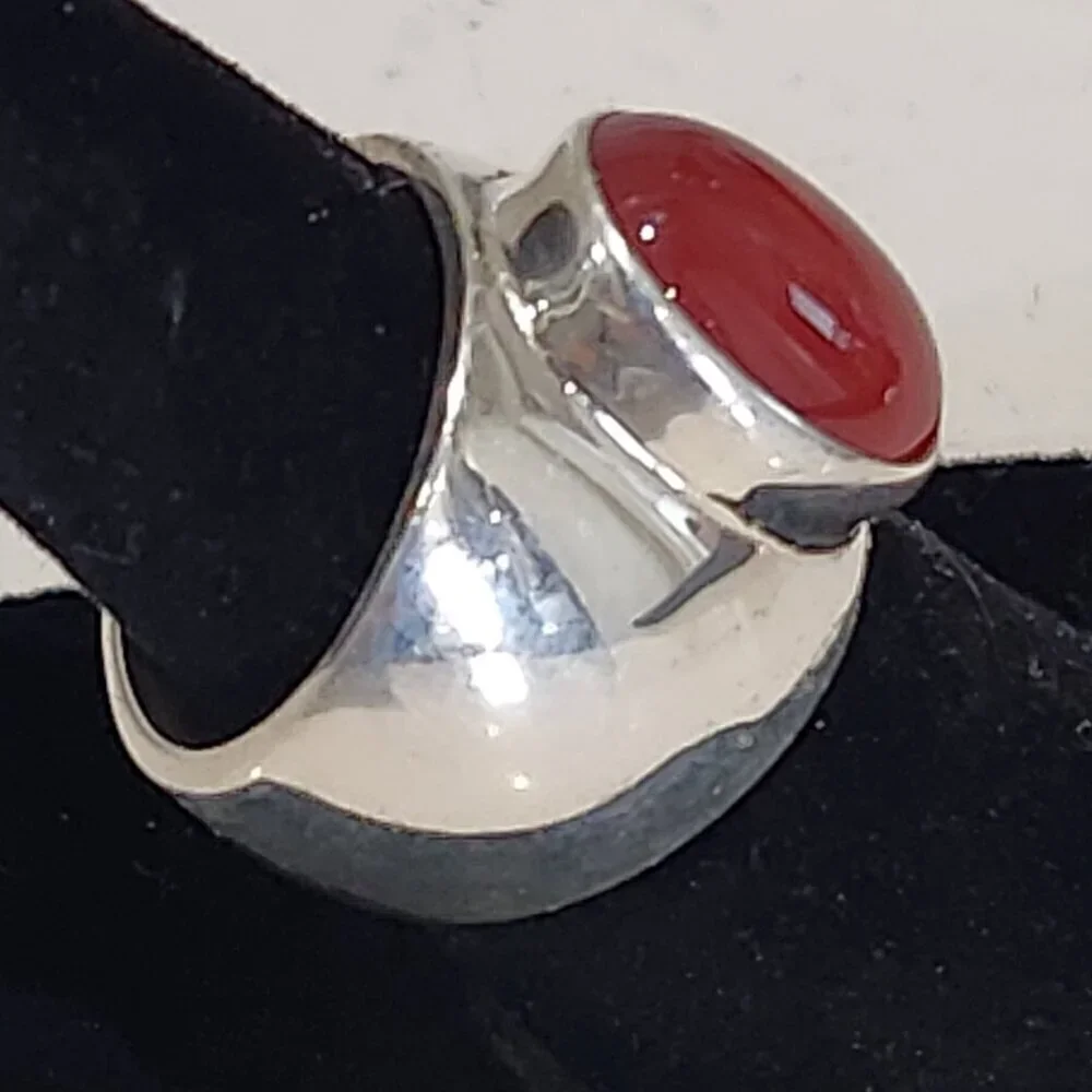 Sterling Silver with Large Oval Red Tiger Eye Ring